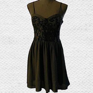 Band of Gypsies Bustier Mini Black Dress with Velvet Floral Bodice L